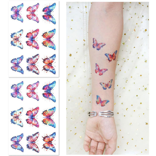 S.A.V.I 2 Sheets, Vibrant Butterfly Temporary Tattoo Stickers, 12cm x 7.5cm, Waterproof  Long-lasting, Easy Apply  Remove, Perfect for Kids  Adults, Body Art Decoration for Parties  Festivals