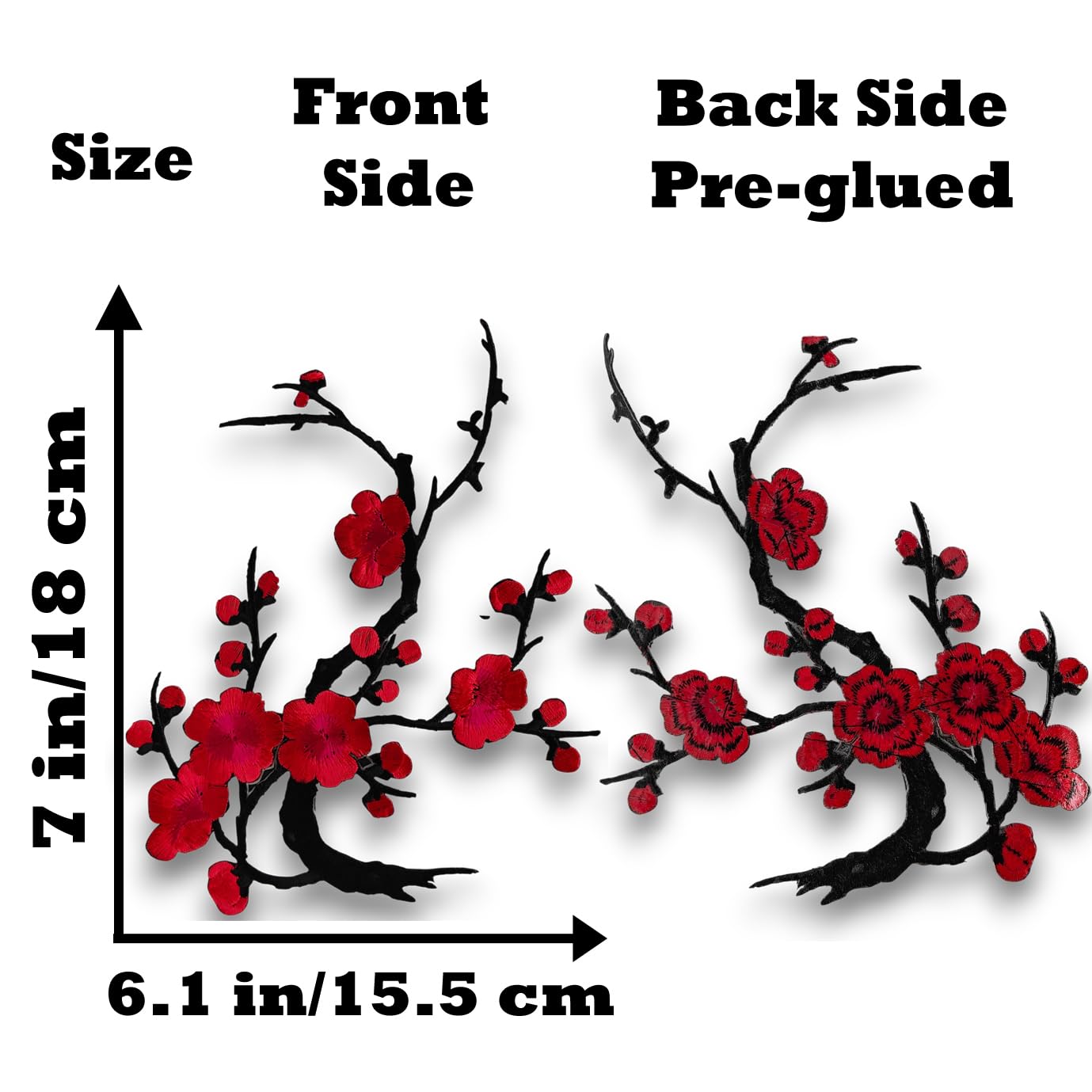 S.A.V.I 3D Red Cherry Blossom Embroidered Iron-On Patch for Clothes | Floral Applique for Sarees, Kurtis, Jackets & DIY | 7x6.1 inch | Heat Press Pre-Glued Fabric Patch for Decoration & Repair