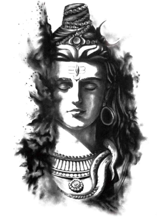 S.A.V.I 3D Temporary Tattoo Black Color Lord Shiva Holy Religious Design Size 21x15CM - 1PC.