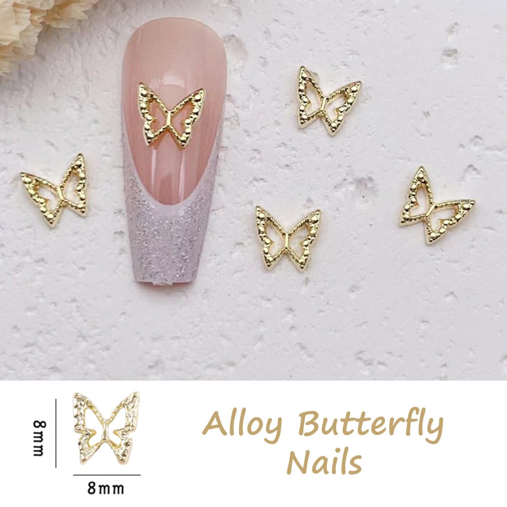 S.A.V.I Gold 3D Butterfly Nail Art Charms – 20 Pcs Alloy Nail Decorations for Women & Girls – 8mm Metallic Nail Accessories for DIY Nail Art, Extensions & Manicure