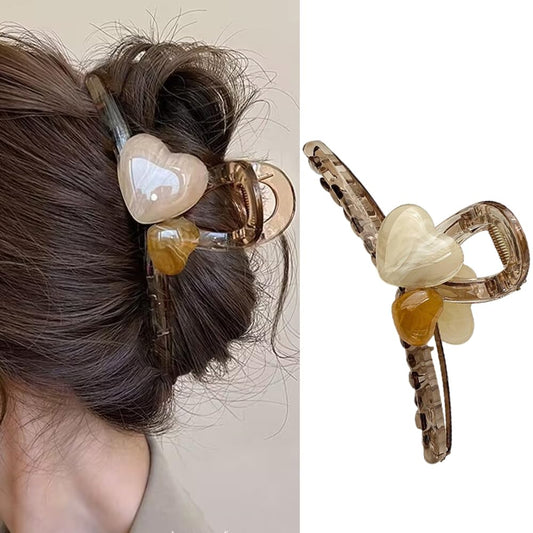 S.A.V.I Stylish Brown Resin Heart Hair Claw Clip for Women  Girls | Strong Grip Hair Clutch for Thick  Long Hair | Elegant Transparent Hair Accessory for Daily  Party | Trendy  Durable Design