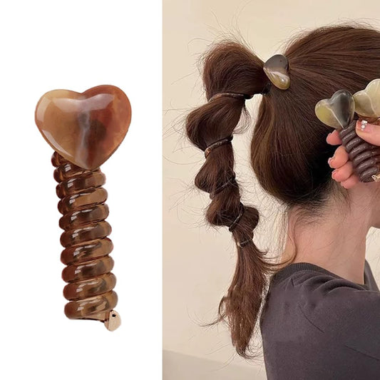 S.A.V.I Stylish Brown Heart Telephone Wire Hair Band - 7cm Tangle-Free Elastic for Braid  Ponytail | Durable Hair Accessories for Women  Girls | Ideal for Every Hair Types