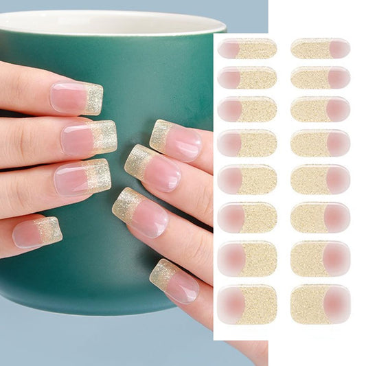 S.A.V.I Golden Glitter French Manicure Gel Nail Stickers - UV Cure, Semi-Cured Strips