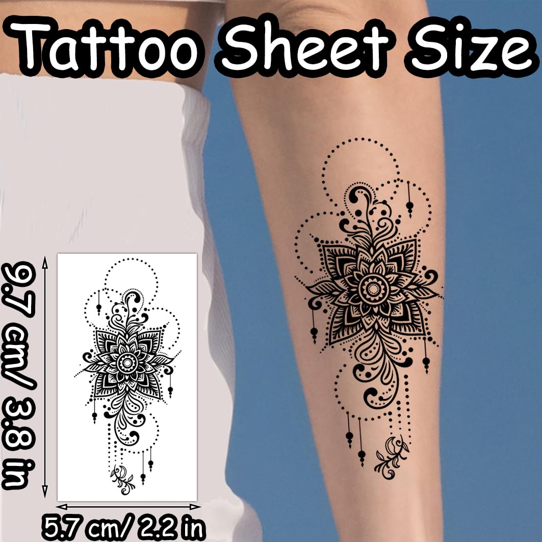S.A.V.I 30 PCS Temporary Tattoos for Women & Girls – 9.7x5.7cm Black Mandala Mehndi Designs | Safe Non-Toxic Waterproof Body Art Stickers for Hand, Arm, Back, Foot | Floral & Boho Style (09)