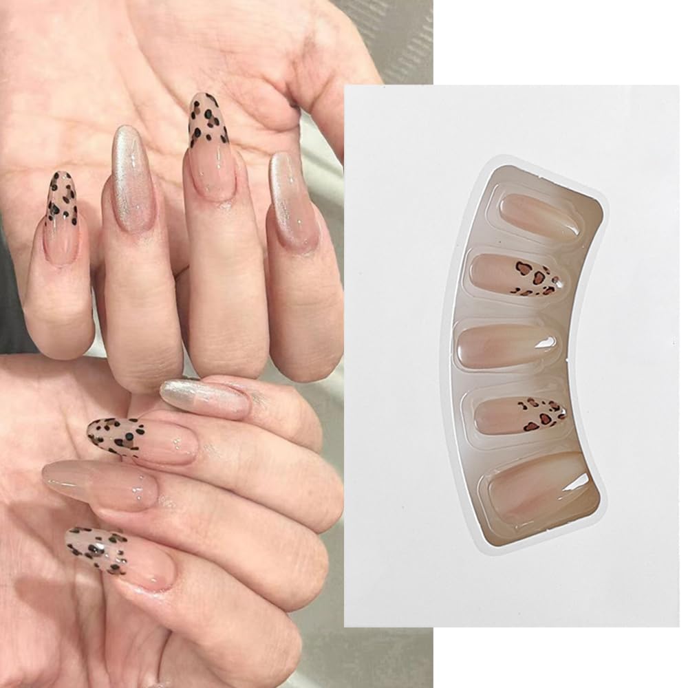 S.A.V.I 30 Pcs Nude Almond-Shaped Press-On Fake Nails with Animal Print – Salon-Quality Long-Lasting Manicure with Nail Glue & Adhesive Tabs – Easy to Apply at Home