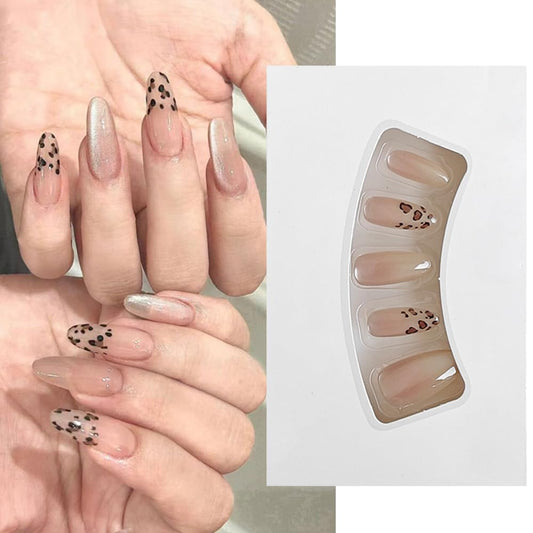 S.A.V.I 30 Pcs Nude Almond-Shaped Press-On Fake Nails with Animal Print – Salon-Quality Long-Lasting Manicure with Nail Glue & Adhesive Tabs – Easy to Apply at Home