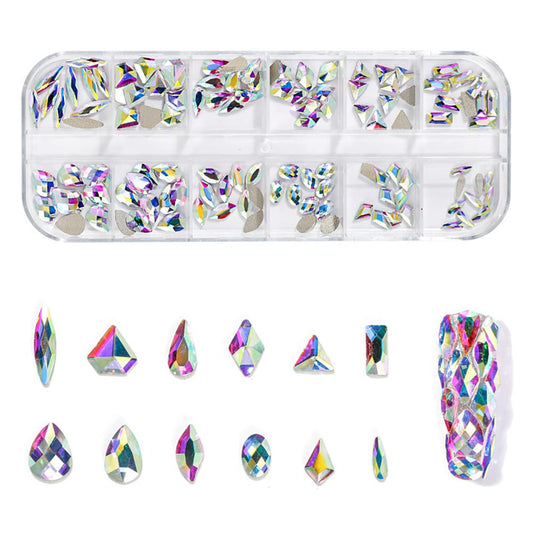 S.A.V.I 12 Grid Nail Art Palette Big Rhinestones Decorations AB Magic Color Special-shaped Flat Bottom