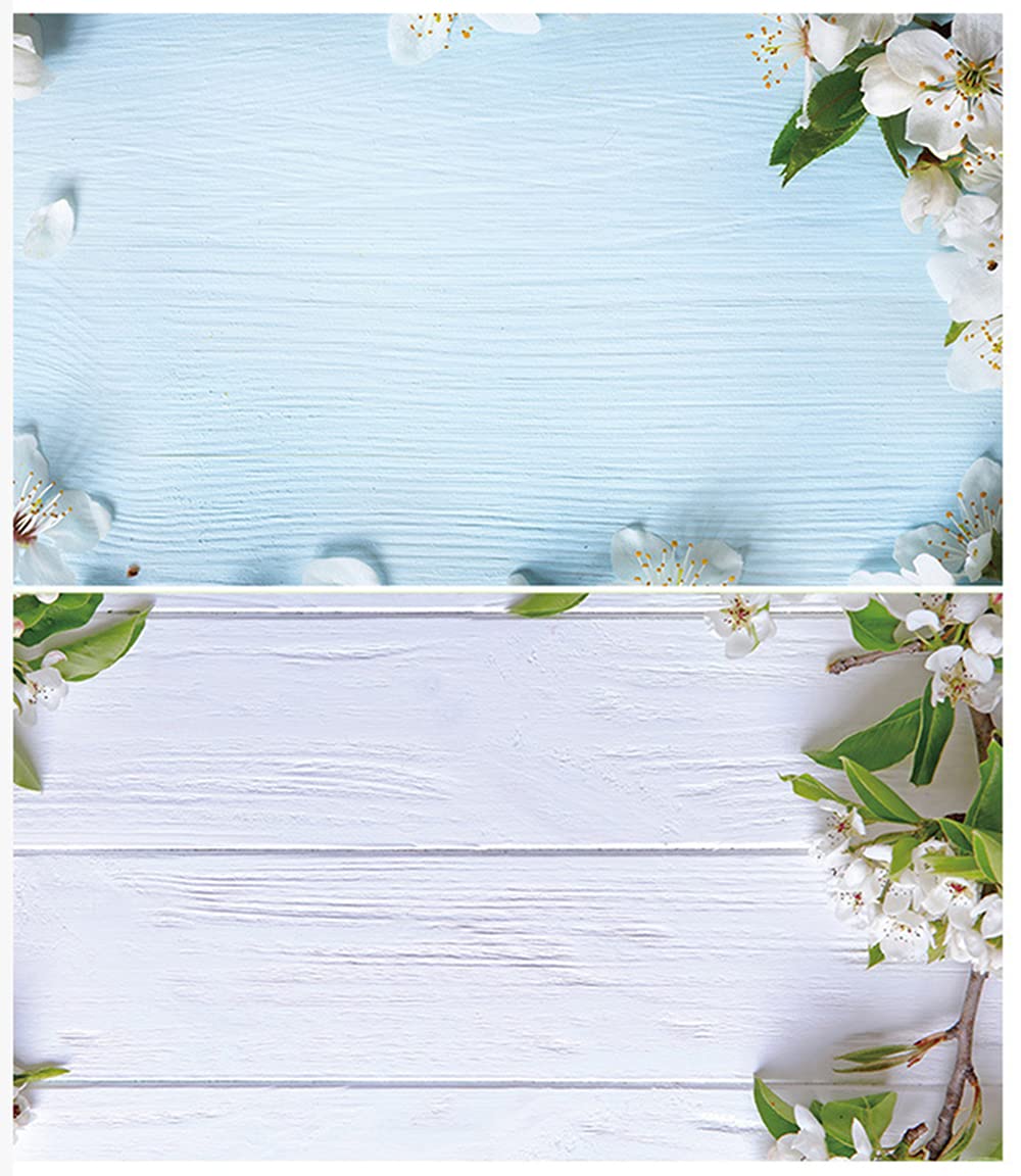 SAVIAURA 1 Sheet 2 in 1 3D Flat Lay Tabletop Double-Sided Photography Backdrop Photo Studio Flatlay Background PVC Wrinkle-Free for Small Product Shoot (White Flowers on Wood Pattern)