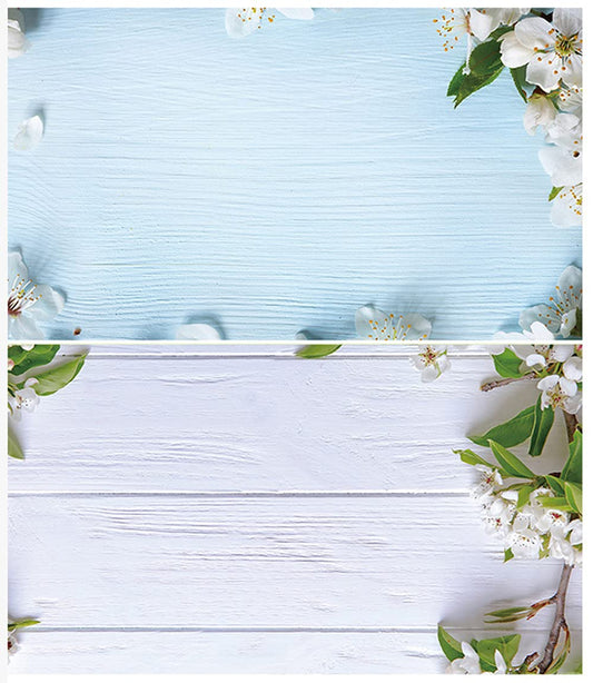 SAVIAURA 1 Sheet 2 in 1 3D Flat Lay Tabletop Double-Sided Photography Backdrop Photo Studio Flatlay Background PVC Wrinkle-Free for Small Product Shoot (White Flowers on Wood Pattern)