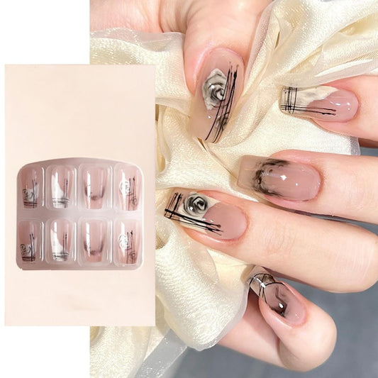 S.A.V.I 24 Pc Nude Floral Square Fake Nails - Press-On Manicure Set, Easy Apply