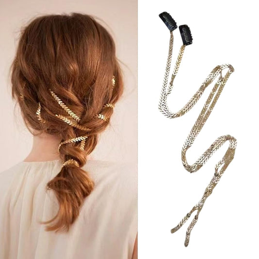 S.A.V.I 2 Pcs Gold Hair Chain for Women & Girls | 52cm Flexible Leaf Design Hair Jewellery with Clips | Stylish Hair Accessory for Braids, Buns & Updos | Party & Ethnic