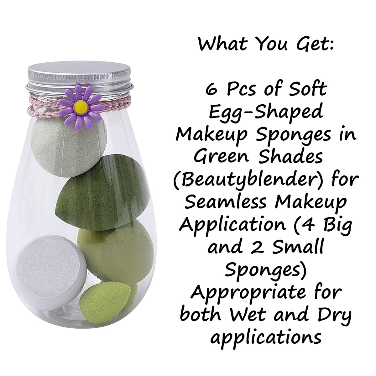 S.A.V.I 6 Pcs Green Beauty Blender Makeup Sponge Set | Soft Egg-Shaped Foundation & Concealer Puff for Flawless Blending | Latex-Free, Reusable, Wet & Dry Use | 4 Large + 2 Mini Sponges with Storage Jar (Green)