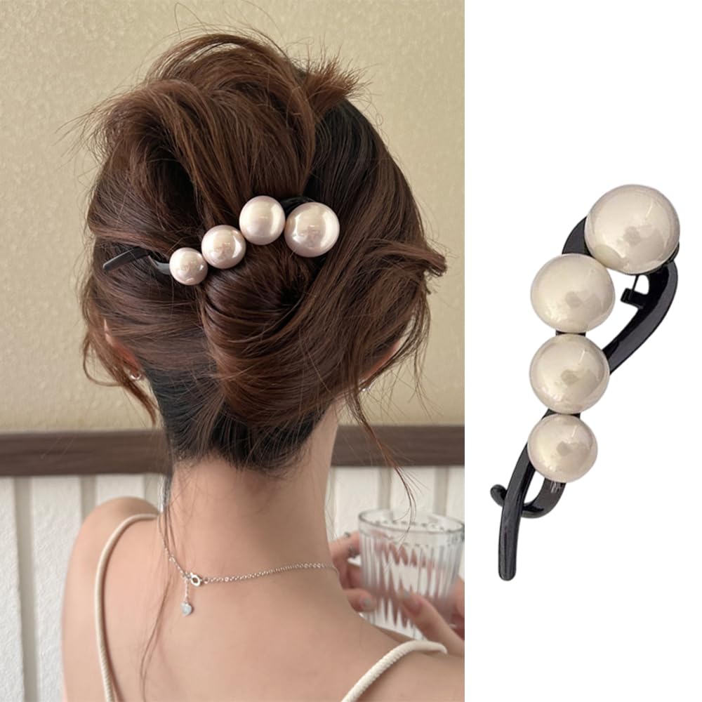 S.A.V.I Elegant Pearl Hair Clip for Women  Girls | 11cm Black Clutch Clip with Big Pearls | Stylish  Strong Hair Claw for Thick  Thin Hair | Hair Accessory for Daily  Party – Natural Pearl Color