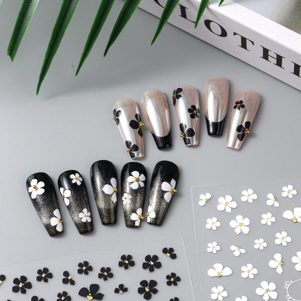 S.A.V.I 3D Self-Adhesive Nail Art Stickers – 4 Sheets Gold Bow, Star & Floral Designs – Long-Lasting Peel & Stick Decals for Women, DIY Manicure, Acrylic & Gel Nail Decoration, Easy to Apply