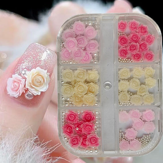 S.A.V.I 3D Rose Nail Art Decorations - 3 Colors with Pearl Beads | Small Box for DIY Nail Design | Bridal, Festive  Party Manicure | Premium Floral Nail Accessories for Women  Girls