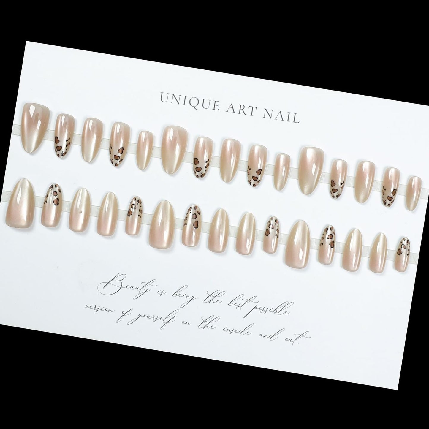 S.A.V.I 30 Pcs Nude Almond-Shaped Press-On Fake Nails with Animal Print – Salon-Quality Long-Lasting Manicure with Nail Glue & Adhesive Tabs – Easy to Apply at Home