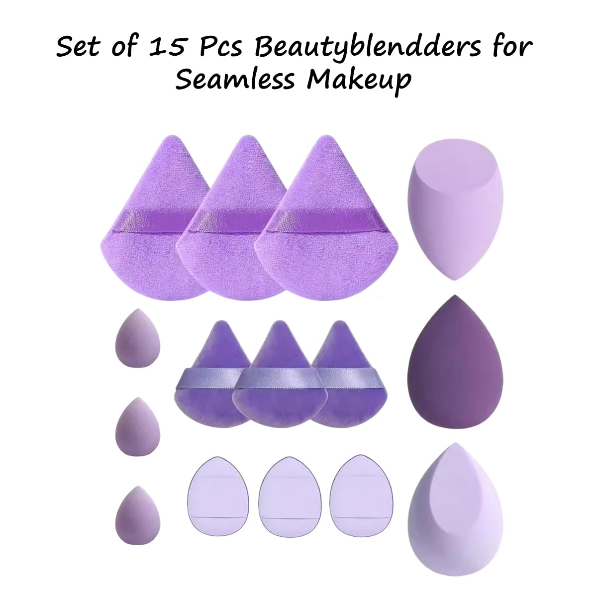 S.A.V.I Set of 15 Purple Beauty Blender Makeup Sponges | Soft Latex-Free Foam Puff for Foundation, Concealer & Powder | Multi-Shape Makeup Sponge for Wet & Dry Use | Smooth & Flawless Blending Finish (Purple)
