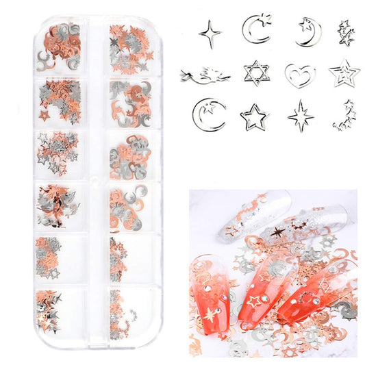 Buy S.A.V.I, 3D Nail Art Silver Rose Stars Moon Metal Sequin Decorations Palette DIY