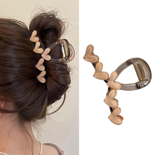 S.A.V.I Beige Heart Design Hair Clip - 9cm Large Hair Claw for Women  Girls | Stylish, Durable  Perfect for Thick Hair | Everyday Use Trendy Hair Accessory | Chic  Secure Hold