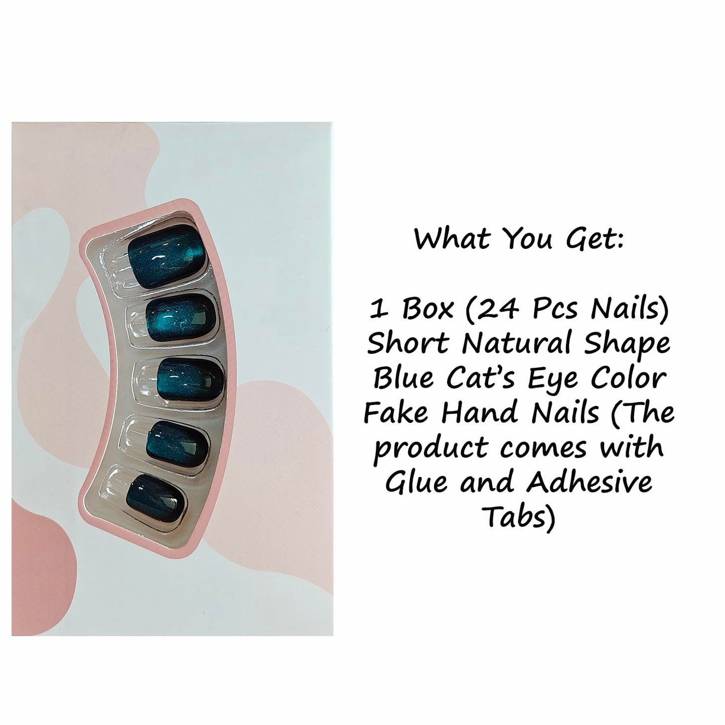 S.A.V.I 24 Pcs Blue Cat’s Eye Press On Nails | Short Natural Shape Fake Acrylic Hand Nails with Glue & Adhesive Tabs | Reusable Nail Art Kit for Women & Girls (Trendy & Easy to Apply)