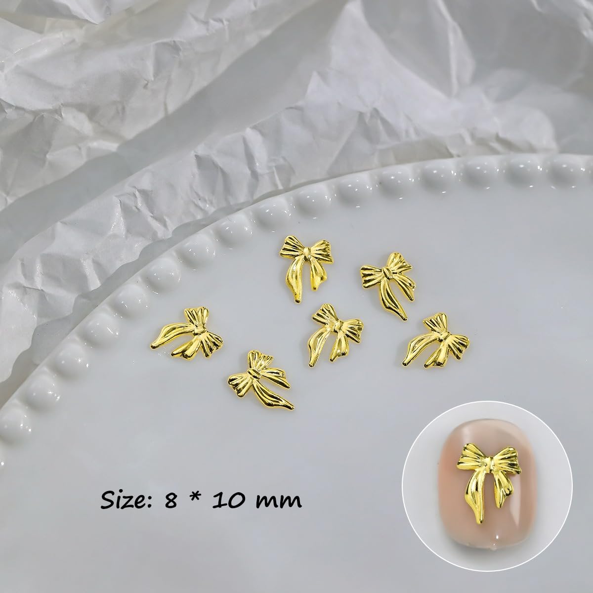 S.A.V.I Gold Alloy 3D Nail Art Charms Set – 7 Designs Bow & Heart Shapes, 8x10mm – Metal Nail Extensions & DIY Manicure Decorations for Women & Girls – 29g