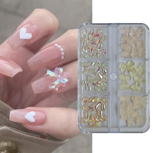 S.A.V.I 3D Bowknot Nail Art Charms – 30 Pcs Iridescent & Matte Butterfly Nail Decorations for DIY Nail Art, Extensions & Acrylic Nails – Multicolor Nail Accessories for Women & Girls