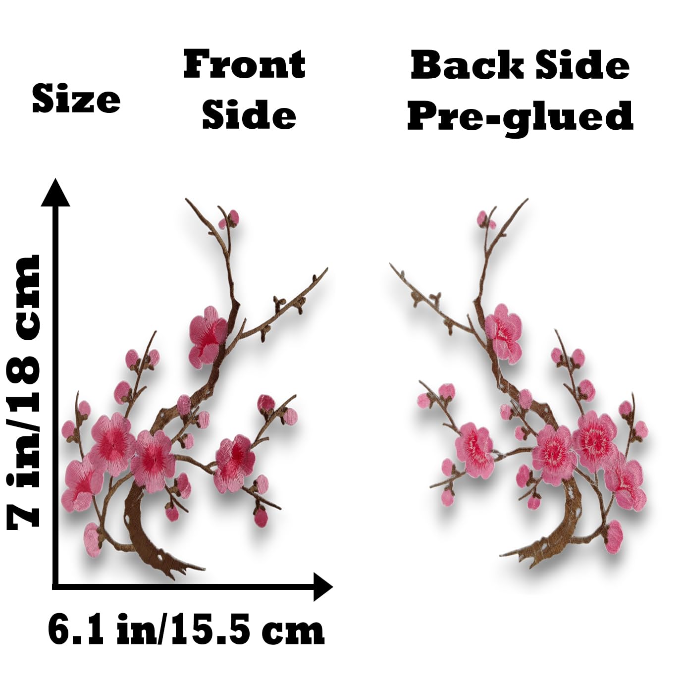 S.A.V.I 3D Cherry Blossom Embroidery Patch – Pink Floral Iron-On Applique for Clothes | 7x6.1 inch Decorative Sticker for Jackets, Kurtis, Bags, DIY Crafts | Pre-Glued for Easy Use