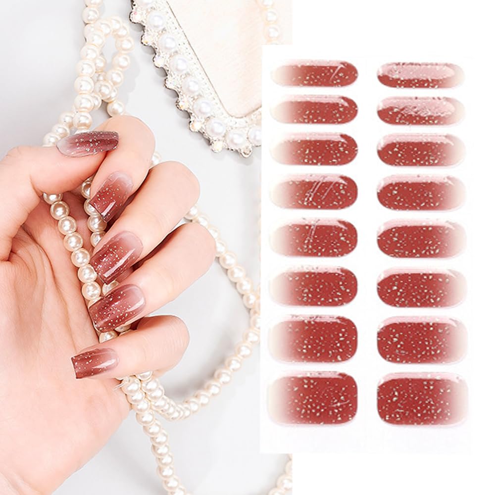 S.A.V.I Glitter Wine Gradient Gel Nail Stickers - UV Curing Required, Semi-Cured Wraps