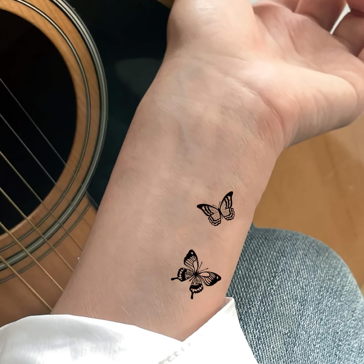 S.A.V.I 30 Pcs Black Butterfly Temporary Tattoos for Women & Girls | Safe Non-Toxic Waterproof Body Art Stickers | 9.7x5.7cm Minimal Design for Wrist, Neck, Shoulder | Easy to Apply & Remove (16)