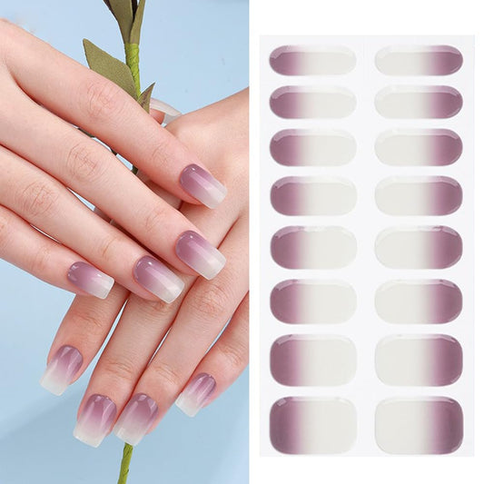 S.A.V.I Purple  White Gradient Gel Nail Stickers - UV Cure Required, 16 Semi-Cured Wraps
