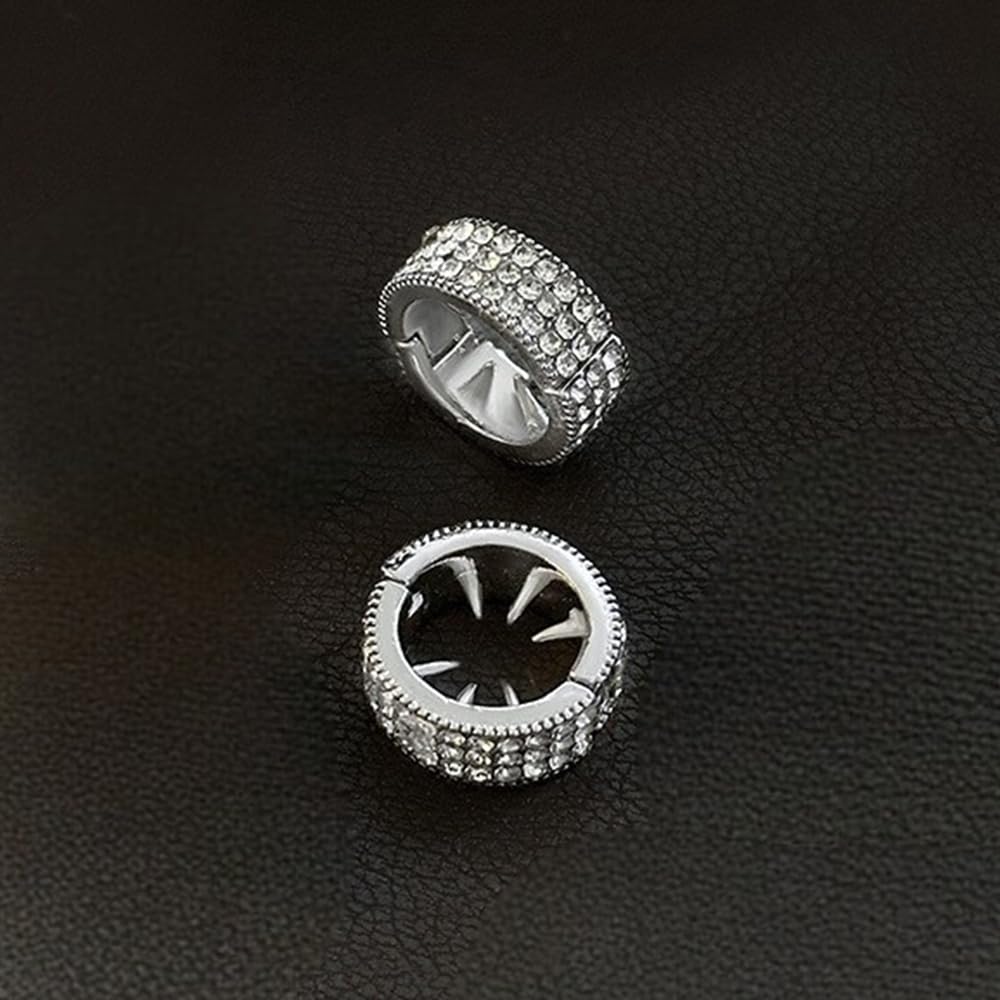 S.A.V.I 2 Pcs Silver Rhinestone Hair Ring Clips for Women & Girls | 1.5cm Round Metal Crystal Hair Pins | Stylish Sparkling Hair Accessories for Party, Wedding & Daily