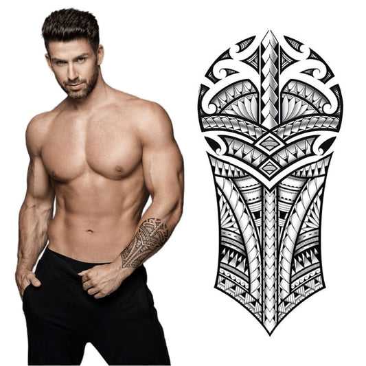 S.A.V.I Temporary Tattoo For Men and Women, Totem Tribal Design, 3D Realistic Tattoos Stickers, Black Color, For Unisex, Size -21x10CM