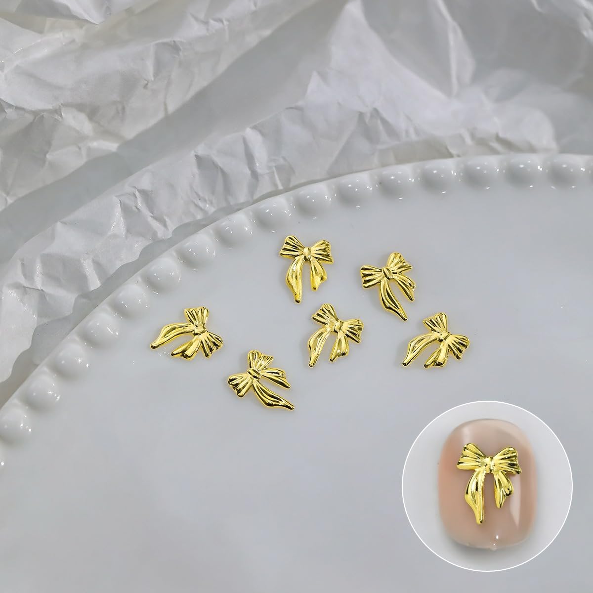 S.A.V.I Gold Alloy Bow Nail Art Decorations – 3D Metal Nail Charms (Box 30 g) 12 Stylish Designs for DIY Nail Extensions & Manicure – Nail Accessories for Women & Girls