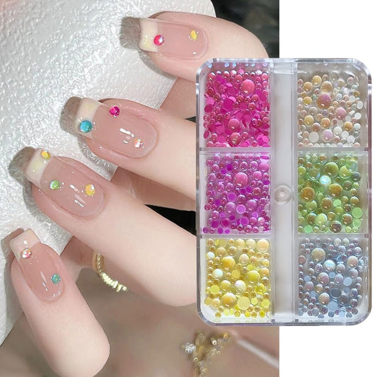 S.A.V.I Aurora Mermaid Nail Art Rhinestones – 6 Color 3D Round Flatback Gems, 5 Sizes | Crystal AB Resin Stones for DIY Nail Design, Manicure & Pedicure Decorations for Women