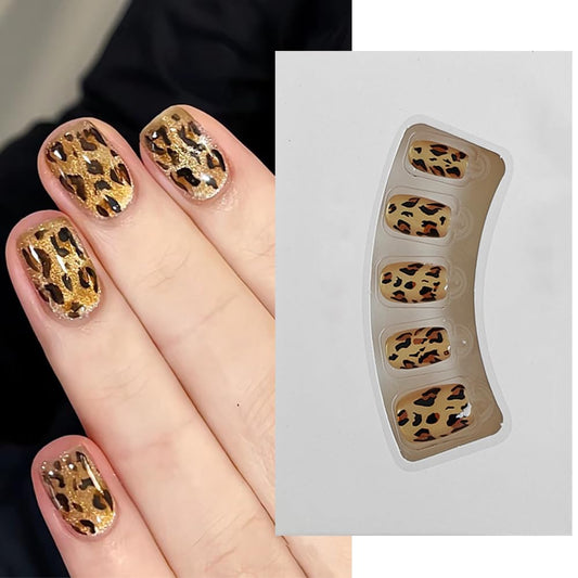 S.A.V.I 30 Pcs Short Natural Shape Golden Cat’s Eye Animal Print Press-On Fake Nails for Women & Girls | Stylish Nail Art Set | Reusable, Easy Application | Includes Nail Glue & Adhesive Tabs