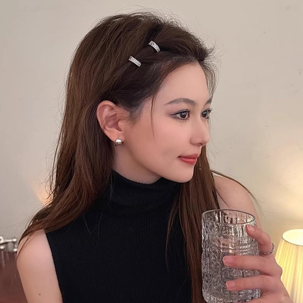 S.A.V.I 2 Pcs Silver Rhinestone Hair Ring Clips for Women & Girls | 1.5cm Round Metal Crystal Hair Pins | Stylish Sparkling Hair Accessories for Party, Wedding & Daily