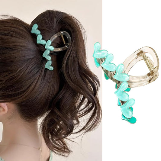 S.A.V.I Cyan Heart Shape Hair Clutch Clip for Women  Girls | Strong Grip  Stylish Claw Clip for Thick  Long Hair | Elegant  Trendy Hair Accessory for Daily  Party | Durable  Lightweight Design