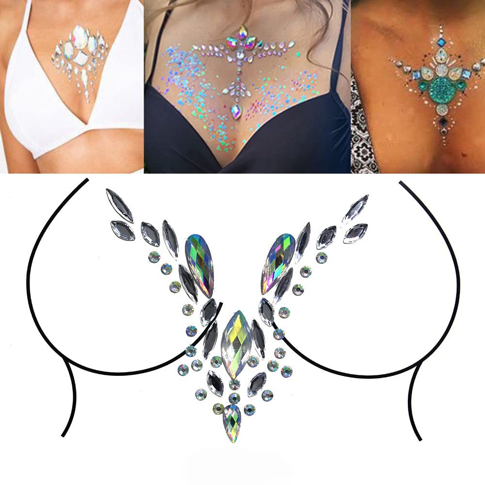 S.A.V.I 3D Body Chest Gems, Rhinestone Tattoo Crystal, Crystal Sticker, Decoration for Women Girls Events Parties Weddings Clubs