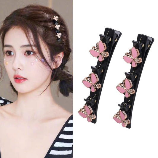 S.A.V.I 2pcs Hair Claw Clips for Girls & Women | 9cm Black Plastic Hair Clips with Pink Butterfly Design | Stylish Hair Accessories for Kids | Strong Grip Small Clutcher for Daily