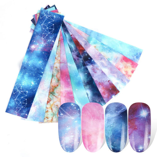 S.A.V.I 10 Sheets Nail Foil Transfer Sticker DIY Holographic Nail Decoration Marble Stars Sky