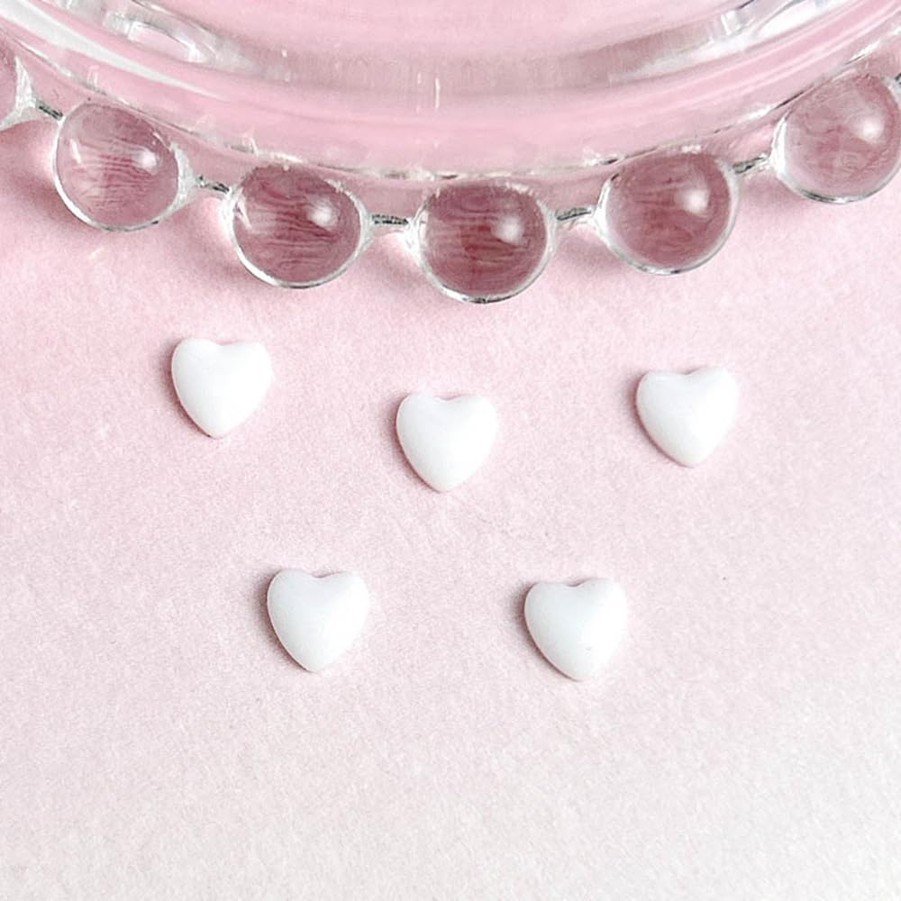 S.A.V.I White 3D Heart Nail Art Charms (5mm) & Flatback Pearls Set (2mm, 2.5mm, 3mm) – Acrylic Nail Decorations for DIY Manicure, Nail Salon, Gel Nail & Art Design Accessories