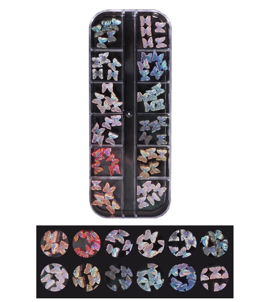 S.A.V.I Nail Art Palette 3D Big Butterfly Decorations, 12 Colors, Resin DIY