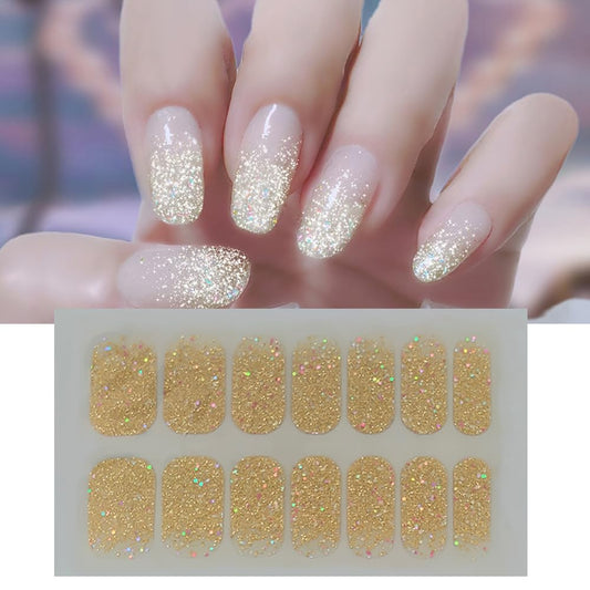 S.A.V.I Gold Glitter Ombre Gel Nail Stickers, 14 PCS, Self Adhesive