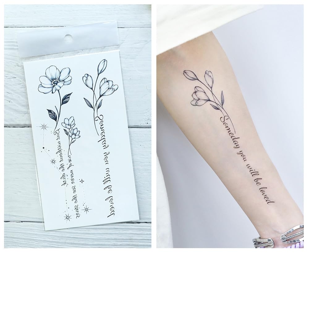 S.A.V.I 3 Pcs Floral Temporary Tattoo Stickers for Women & Girls – 16x9 cm Waterproof, Safe & Non-Toxic, Long-Lasting Body Art with Elegant Flower, Moon & Bird Designs for Arm, Wrist & Back (05)