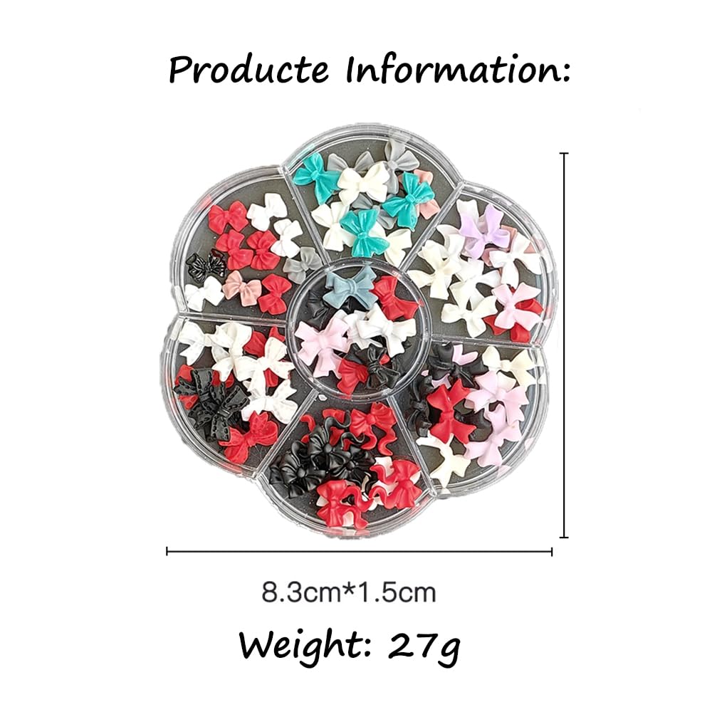S.A.V.I 70 Pcs 3D Bow Nail Art Decorations Set – Mixed Colour Acrylic Bows in Multiple Sizes & Shapes, Round Storage Box for DIY Nail Design, Manicure & Salon Nail Accessories
