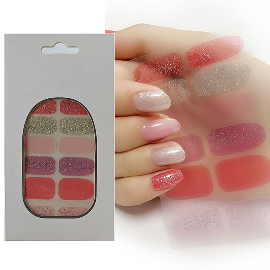 S.A.V.I 12PCS Glittery Gel Nail Stickers – Vibrant Red  Pink, Full Nail Art Decals, Long-Lasting Shine, Easy to Apply  Remove, Perfect for DIY Manicure
