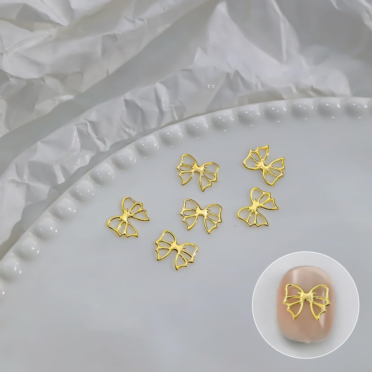 S.A.V.I Gold Alloy Bow Nail Art Decorations – 3D Metal Nail Charms (Box 30 g) 12 Stylish Designs for DIY Nail Extensions & Manicure – Nail Accessories for Women & Girls