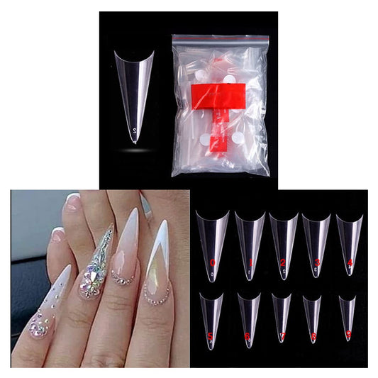 S.A.V.I Artificial False Nails 500 PCS Clear Stiletto Nail Tips for Acrylic Nail/Dip Powder Nails/Poly Nail Extension Gel Nail Art DIY Home, 50/Size
