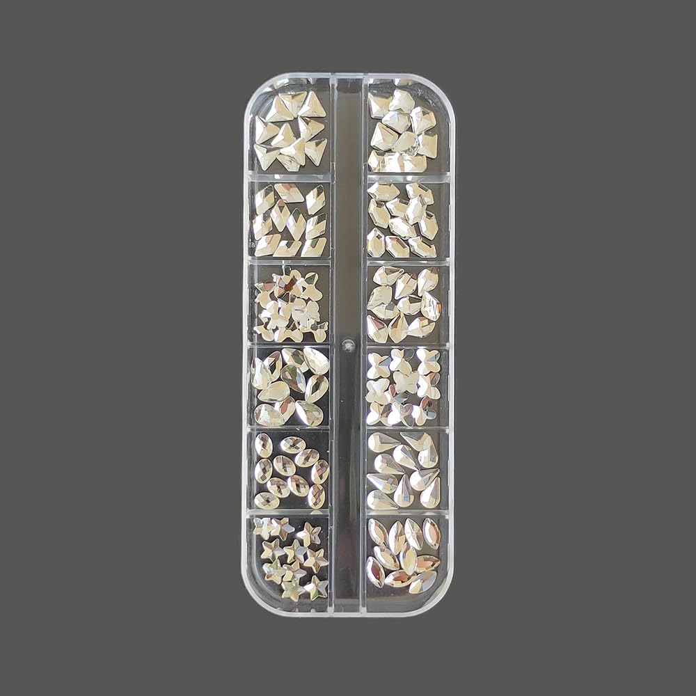 S.A.V.I 3 Box Nail Art Decoration Set | Flatback Pearls, Glass Rhinestones – 6 Sizes, 12 Shapes | White & Crystal Nail Gems for DIY Nail Art, Manicure, Salon & Home Use