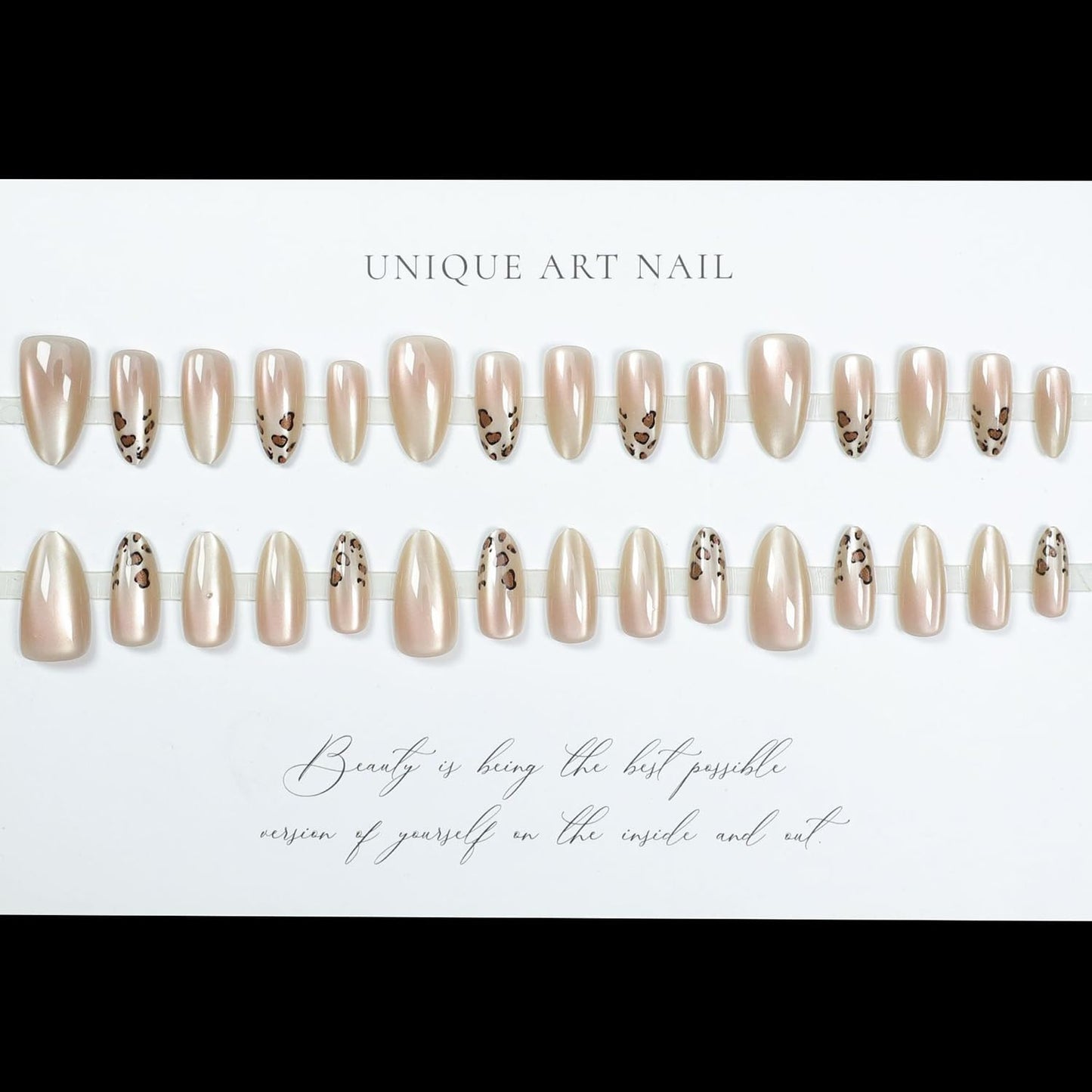 S.A.V.I 30 Pcs Nude Almond-Shaped Press-On Fake Nails with Animal Print – Salon-Quality Long-Lasting Manicure with Nail Glue & Adhesive Tabs – Easy to Apply at Home